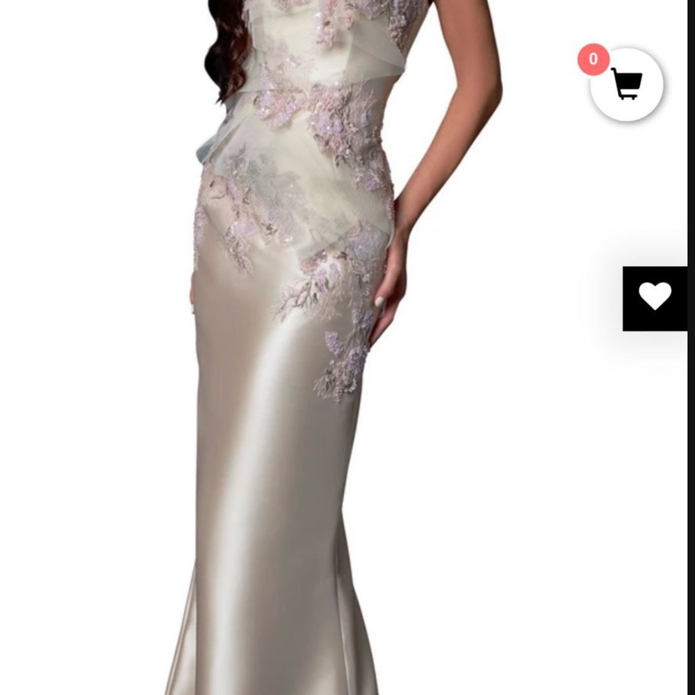 Terani Couture Cream and Pink One Shoulder Dress
